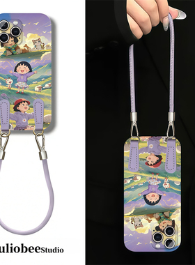 紫色卫衣樱桃小丸子带挂绳适用苹果16promax手机壳华为mate70pro荣耀300菲林OPPOReno13小米15硬套p60vivos20