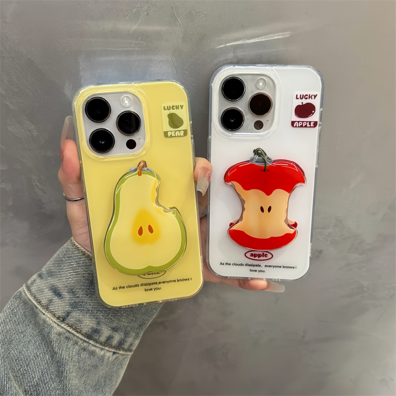 绿色梨子适用苹果16promax手机壳iphone13新款折叠支架15pro华为mate70荣耀vivox200小米15OPPO全包防摔软套