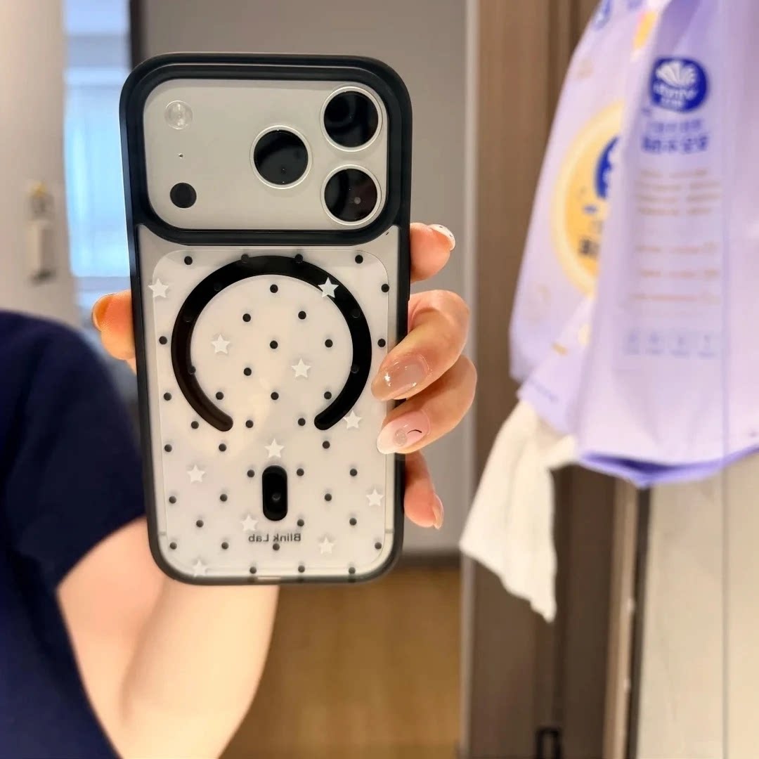 白星黑波点适用于苹果17Promax磁吸充电手机壳iphone16Pro超火13/14透明13Pro保护套12mini硅胶软7/8plus防摔