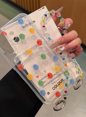 透明彩色波点适用苹果16卡包壳手机壳iPhone15promax华为mate/70/60/50套vivo小米14oppo斜跨挂绳note14手提