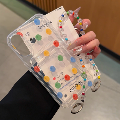 透明彩色波点适用苹果16卡包壳手机壳iPhone15promax华为mate/70/60/50套vivo小米14oppo斜跨挂绳note14手提