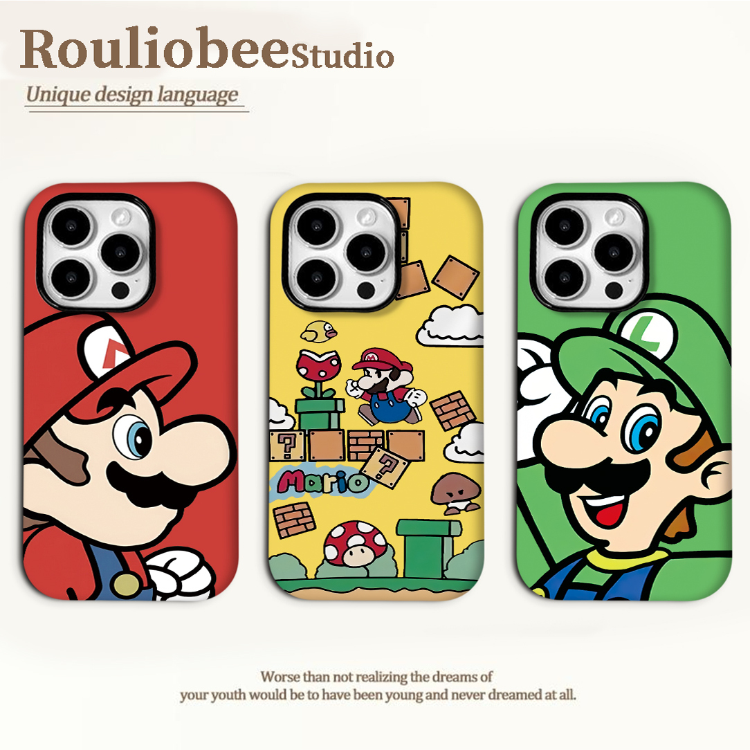 绿帽马里奥适用苹果15手机壳iPhone16promax卡通华为mate70荣耀vivo个性小米超火菲林二合一防摔OPPO网红超火