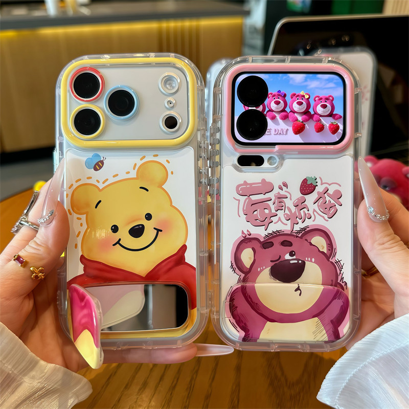 莓有烦恼熊适用iPhone17promax手机壳16pro防摔华为Pura80新款镜面支架荣耀300泡芙羽纱vivox300小米17pro软