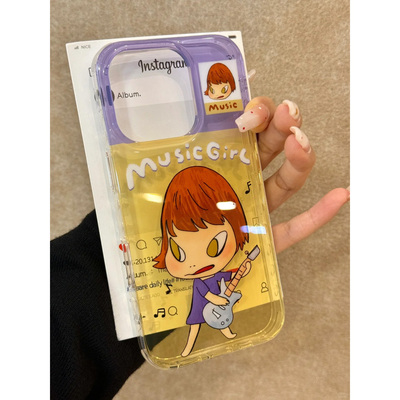 蓝粉半透奈良美智适用iPhone16苹果16Promax手机壳新款网红超火15por防摔14plus全包13高级感12套xr/xsmax软