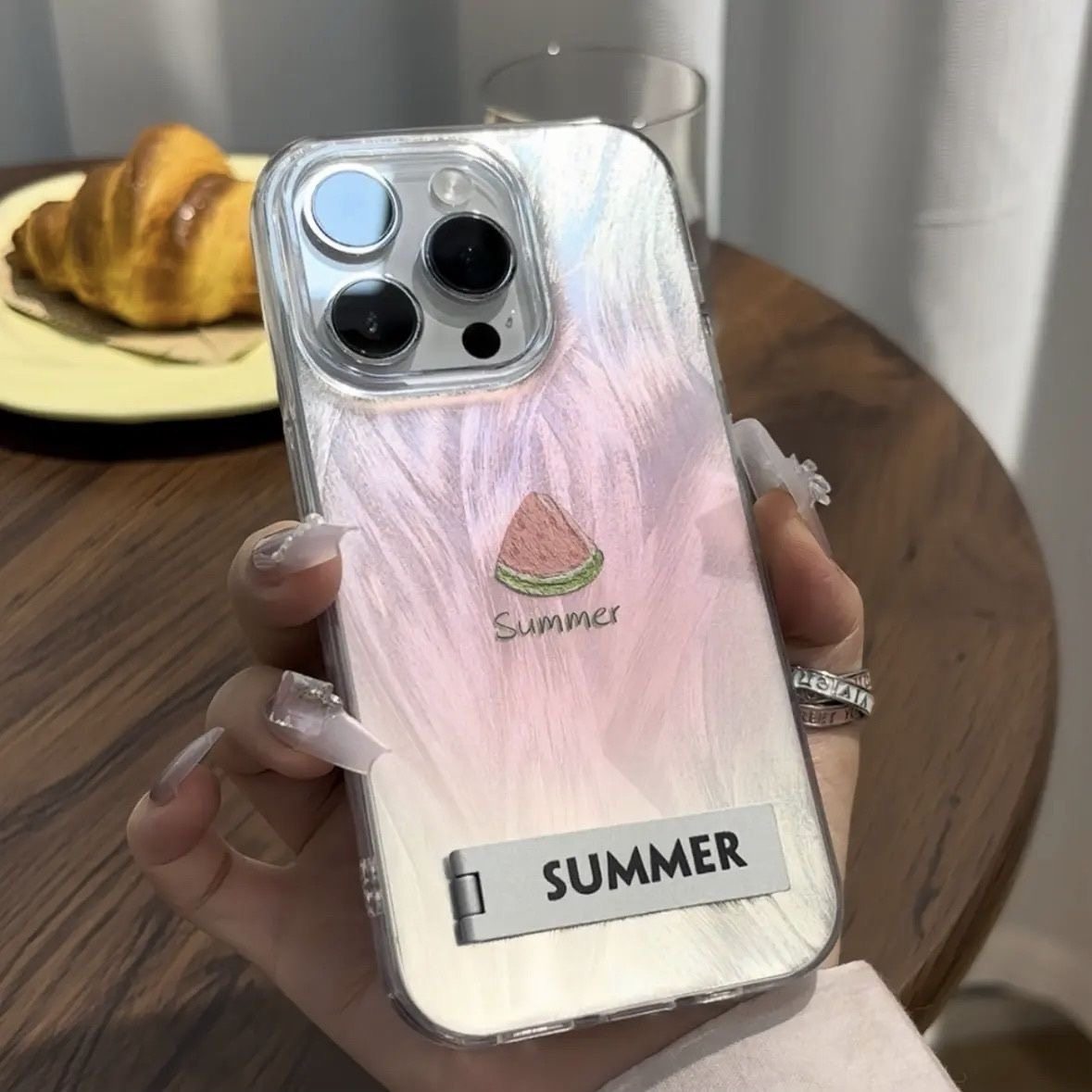 夏日西瓜羽纱支架适用苹果15pro手机壳华为mate60羽纱壳opporeno11女vivox100爆款荣耀90小米14防摔K70保护套