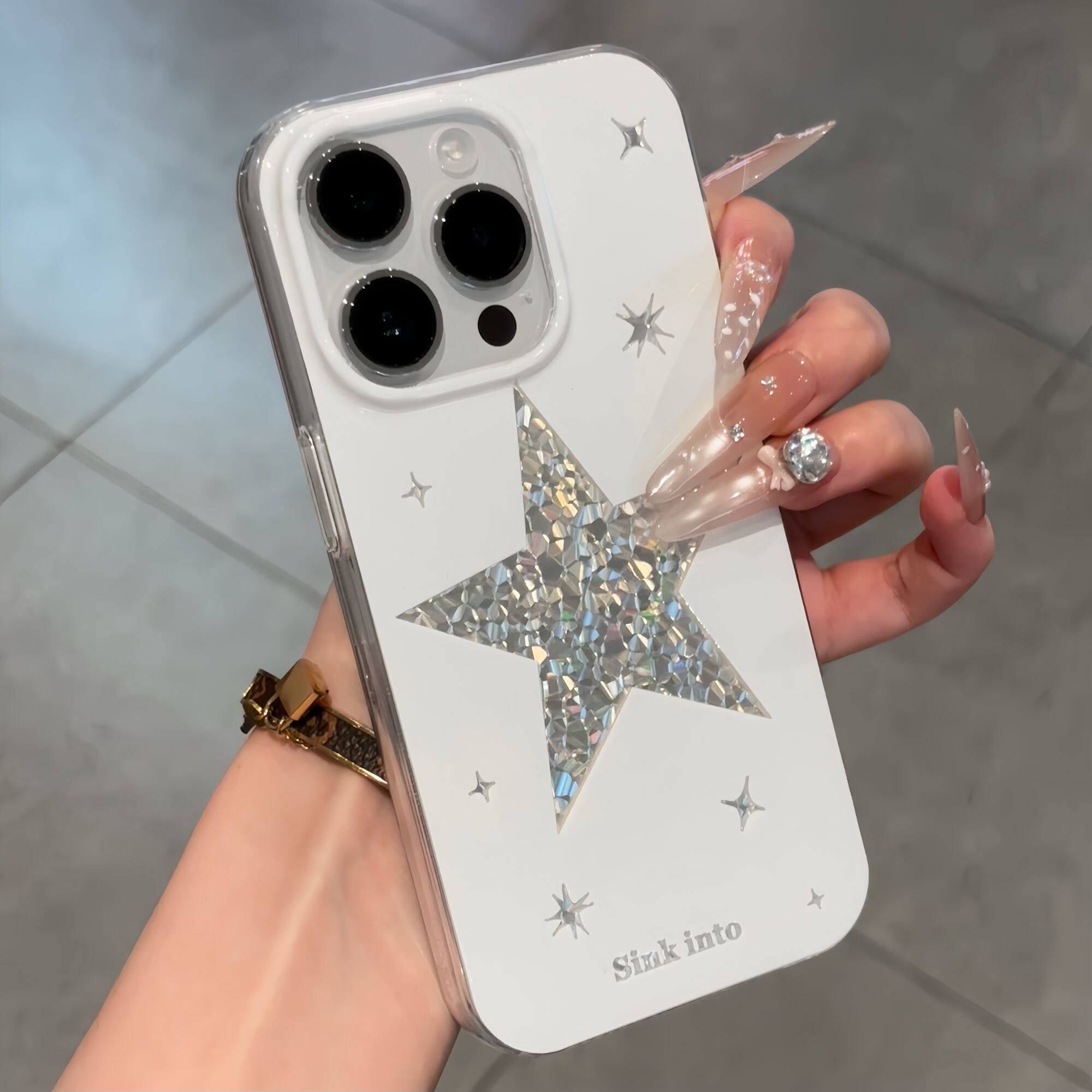 ins闪片星星适用苹果18promax/Duo手机壳iPhone17Pro新款大孔钻石纹OPPO华为Pura80vivoX300手机套小米17pro