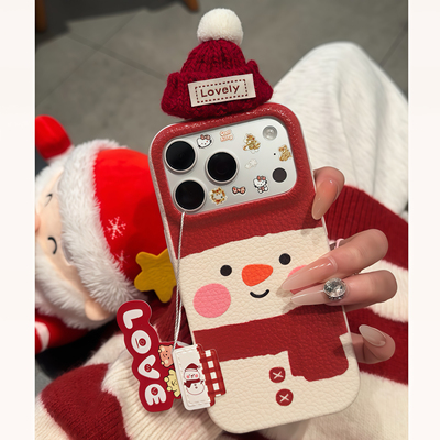 可爱圣诞雪人适用iPhone17promax苹果16手机壳华为Pura70新款立体圣诞帽荣耀400皮纹tpuvivox200小米17Promax