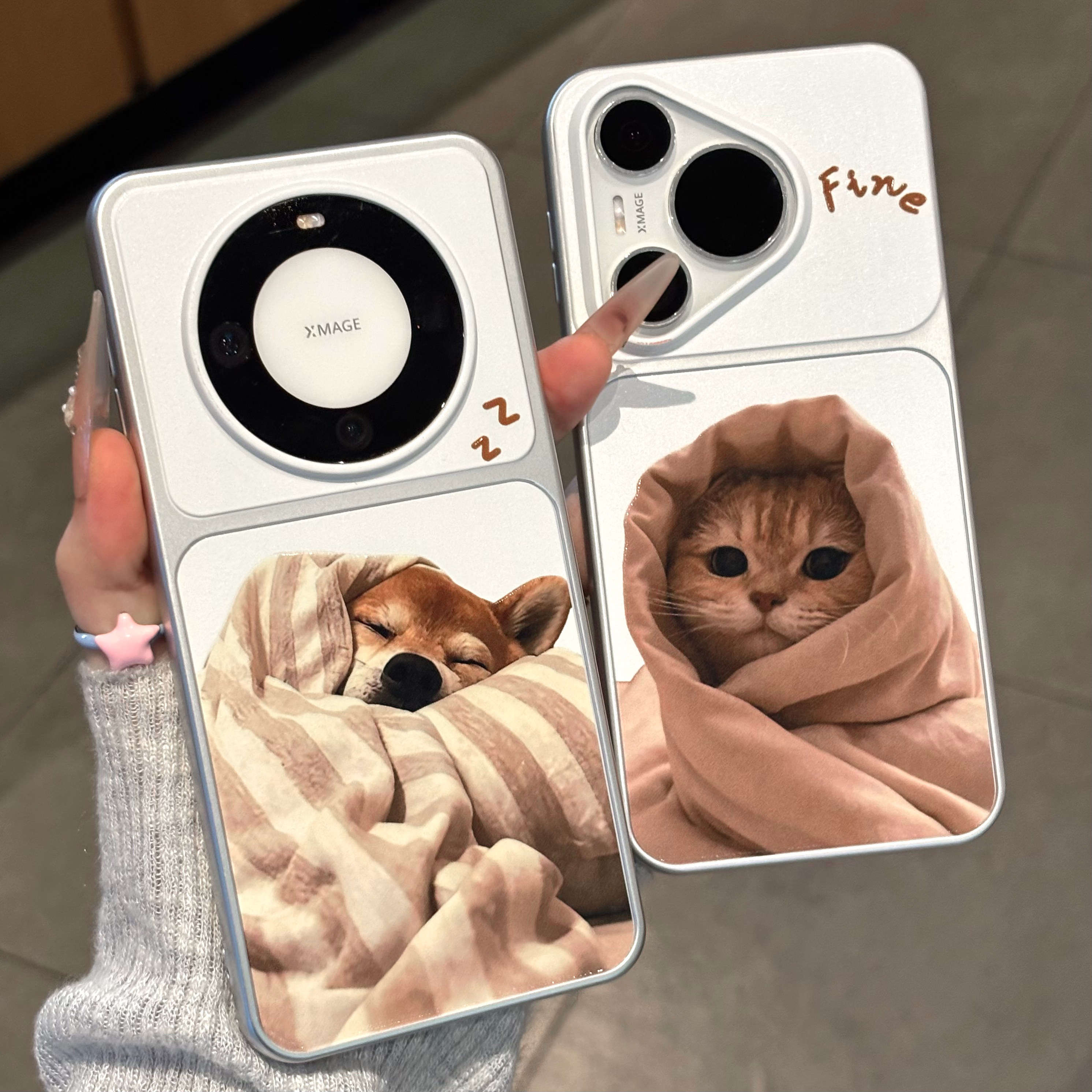 裹被子猫咪适用iPhone17Pro苹果18promax手机壳华为Mate80/70新款电镀秒变壳vivox500情侣款小米18pro手机套