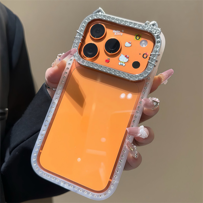 高透闪钻立体猫耳朵适用iPhone17promax手机壳简约ins风苹果15/16Pro大孔14plus高级感轻奢风13/12/11保护套