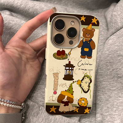 小红书同款时钟小熊适用苹果16promax手机壳iphone14pro新款13可爱12个性11保护套15promax全包防摔卡通软壳