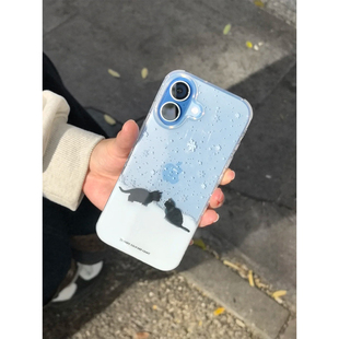冬日漫天雪花小猫适用苹果17promax手机壳iPhone16太空壳华为Mate70防摔Reno13vivox300小米17pro硅胶荣耀500