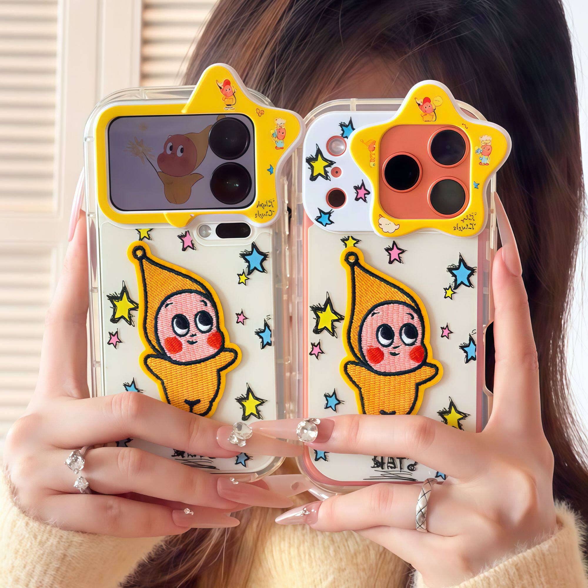 刺绣星星人适用苹果17promax刺绣公仔手机壳iPhone16新款星星镜头华为Mate70防摔vivox200全包荣耀400小米15
