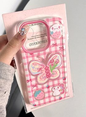 粉色蝴蝶结适用苹果16手机壳16Pro卡通vivox100透明红米note13防摔小米14一加套华为pura70荣耀200硅胶OPPO软