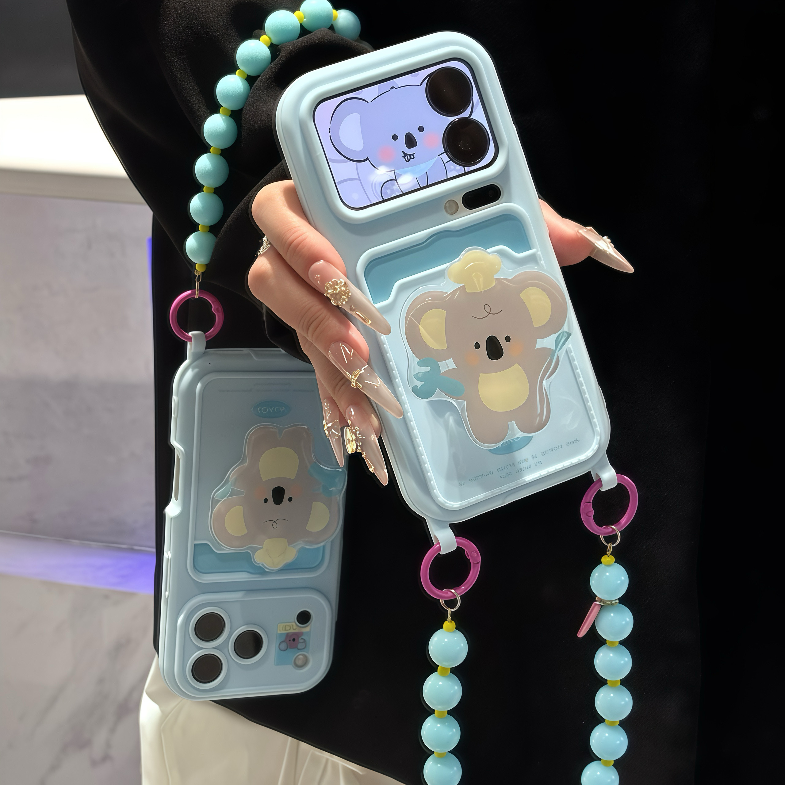 可爱小考拉支架适用iPhone17promax大视窗卡包挂绳壳16pro防摔华为Pura80新款荣耀400防摔vivox300小米17pro