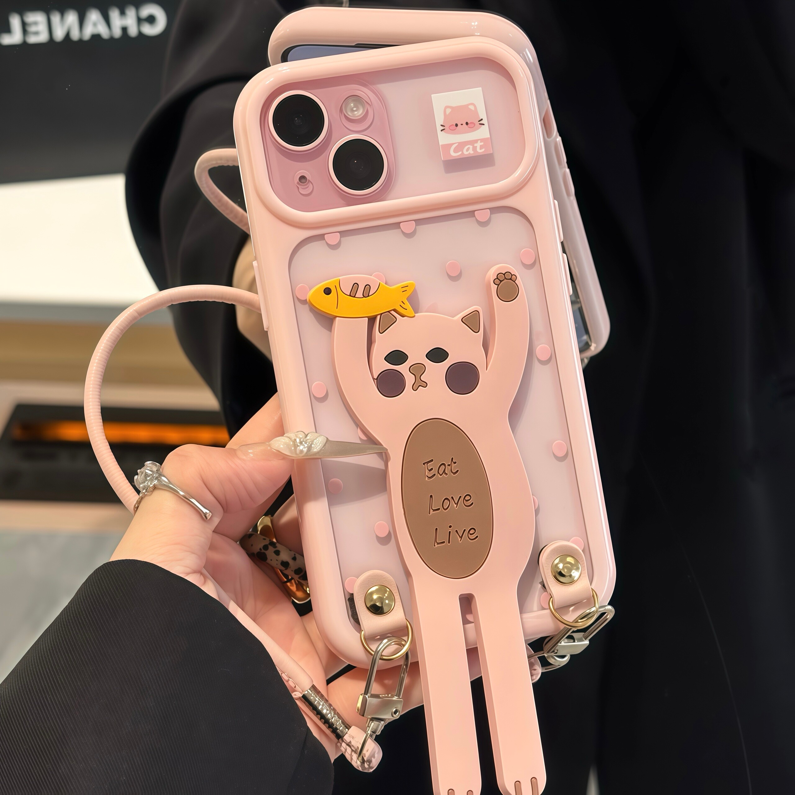 可爱长条小狗适用苹果17promax支架挂绳手机壳iphone16pro高颜值vivoS50新款星空壳华为mate80防摔小米17pro