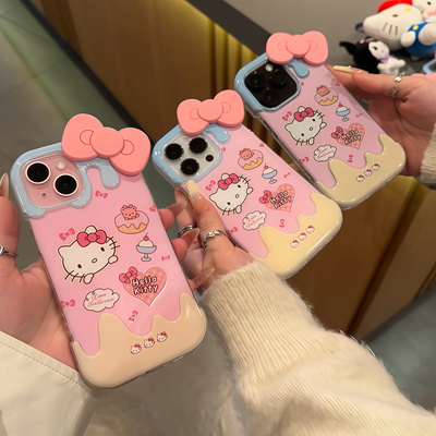 粉KT猫适用iPhone16Pro手机壳防摔苹果15ProMax软壳14女款12PM硅胶套个性13简约11小众x高级感15plus粉蝴蝶结