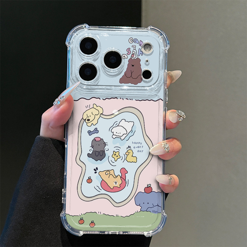 游泳派对小熊适用iPhone17promax苹果16pro手机壳华为Mate80新款透明气囊壳vivox300荣耀500防摔小米17Pro软