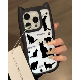 日韩ins立体猫耳朵动漫卡通KT凯蒂猫适用苹果15pro新款 iphone12手机壳14promax保护套13 11少女网红15plus软