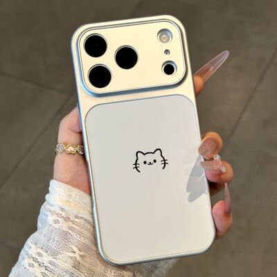 可爱线条猫猫适用苹果17promax手机壳16Pro华为Mate80/60新款电镀秒变壳vivox300男女款小米17pro防摔荣耀500