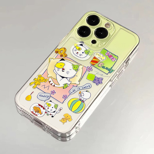 绿色图图猫咪适用苹果15手机壳16Pro卡通vivox100透明红米note13防摔小米14一加套华为pura70荣耀200硅胶OPPO