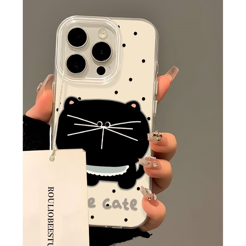 双层IMD壳极简波点大脸猫咪适用苹果16promax手机壳iphone15pro女款网红华为mate70荣耀vivoY76s小米15OPPO软