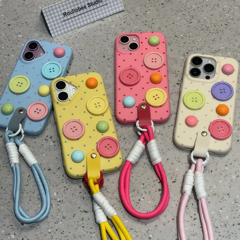韩系ins满屏纽扣立体彩波点糖果适用苹果16promax手机壳iphone15新款14pro女款13华为mate70Pro防摔p60p50por