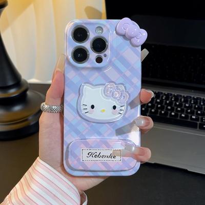 紫格kitty喵适用苹果15promax手机壳16pro华为mate60新款镜面支架pura70菲林壳OPPOReno12/vivos19x100小米14