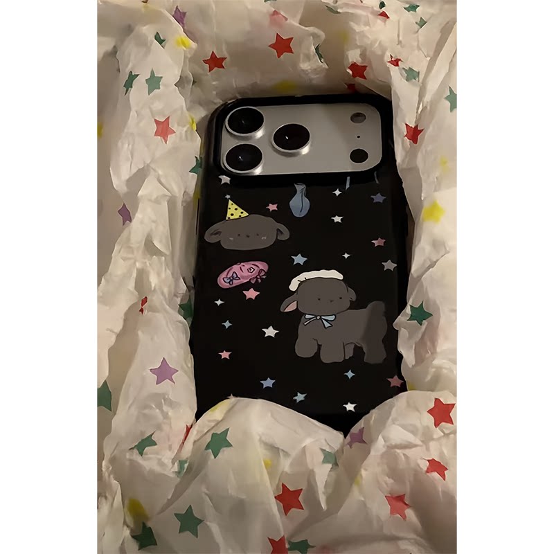 可爱小灰羊适用苹果17promax手机壳iphone16/15新款果冻黑15pro华为mate70荣耀vivox200小米OPPO全包网红超火