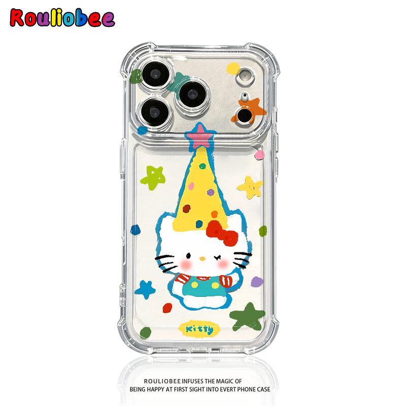 彩色尖尖帽猫咪适用iPhone17promax苹果16pro手机壳华为Mate80新款透明气囊壳vivox300荣耀500防摔小米17Pro