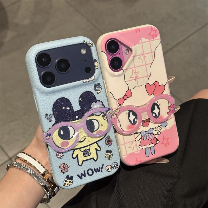 粉框甜心吉适用iPhone17promax苹果15Pro手机壳新款支架星星眼镜皮纹TPUvivox200华为mate70防摔小米15OPPO软
