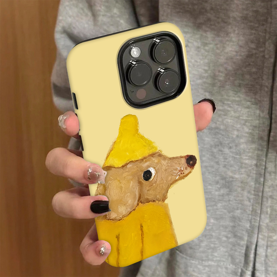 油画小黄狗适用iPhone16苹果16promax手机壳菲林壳二合一华为P70荣耀300防摔小米15OPPO简约vivox200网红超火