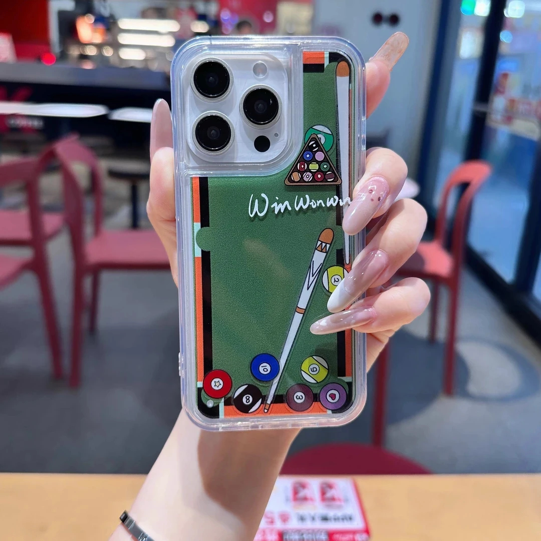 流沙壳滑片台球适用于苹果16pro手机壳15promax保护套iPhone14/13新款15plus创意ip12趣味11男女透明全包防摔