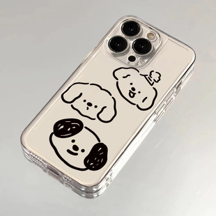 三只线条小狗适用苹果15手机壳16Pro卡通vivox100透明红米note13防摔小米14一加套华为pura70荣耀200硅胶OPPO