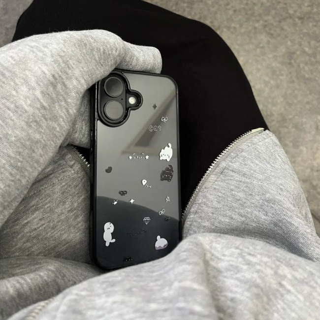 创意鱼骨小猫咪适用苹果16/17promax手机壳iphone15pro可爱13/14软12新款16e彩色软边亚克力防摔plus网红超火