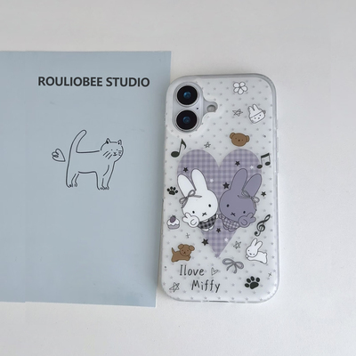音乐爱心米菲兔适用苹果17promax手机壳iphone16Pro新款奶油IMD壳华为mate70荣耀300vivox200小米15防摔Reno