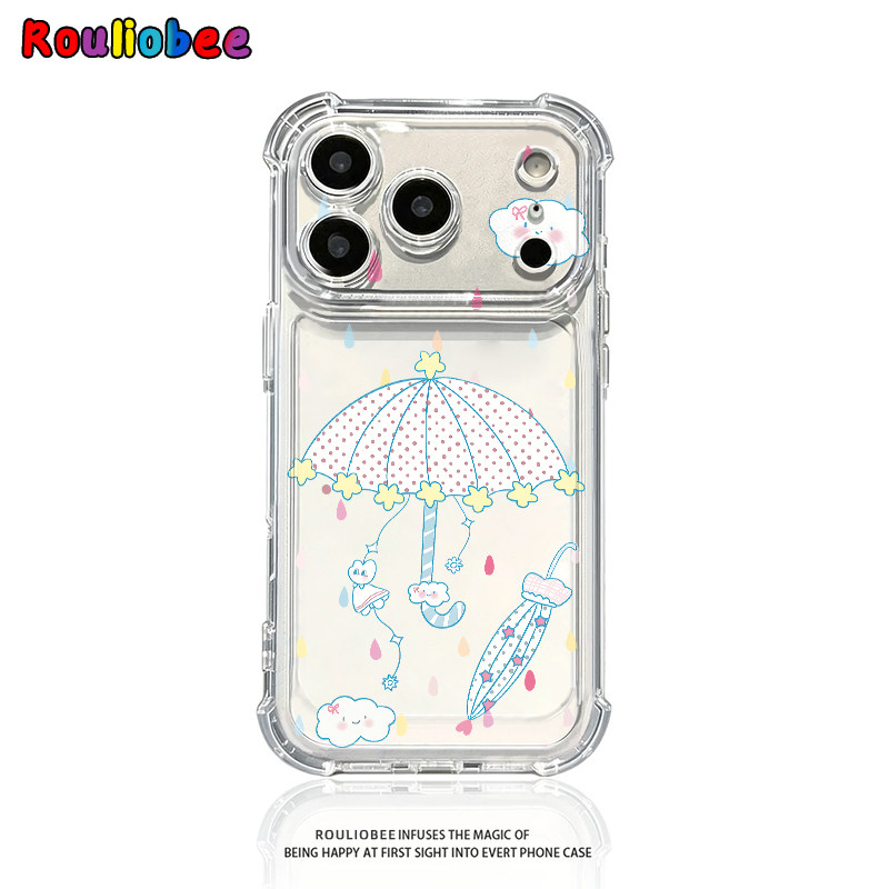 彩色雨滴雨伞适用iPhone17promax苹果16pro手机壳华为Mate80/70新款透明气囊壳vivox300防摔小米17Pro手机套