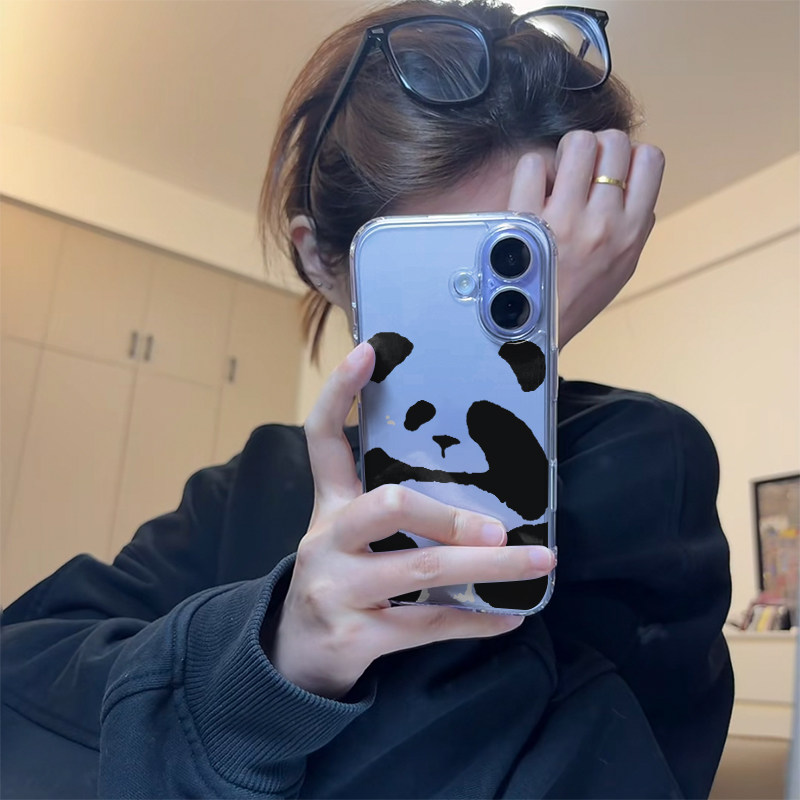 可爱捂眼熊猫适用苹果17promax手机壳iPhone16pro太空壳华为Mate70荣耀300vivox200小米15硅胶OPPOReno13软壳
