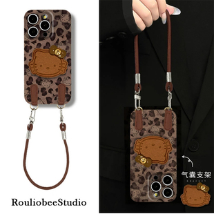 豹纹kitty小头像适用苹果17promax手机壳16pro华为mate70新款KT支架pura70挂绳菲林壳OPPOReno14/vivos30小米