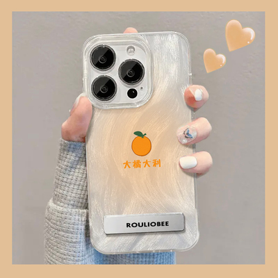 大橘大利橙支架羽纱壳适用华为Pura70pro苹果16promax手机壳iPhone15红米K70荣耀vivox100情侣OPPOReno11情侣