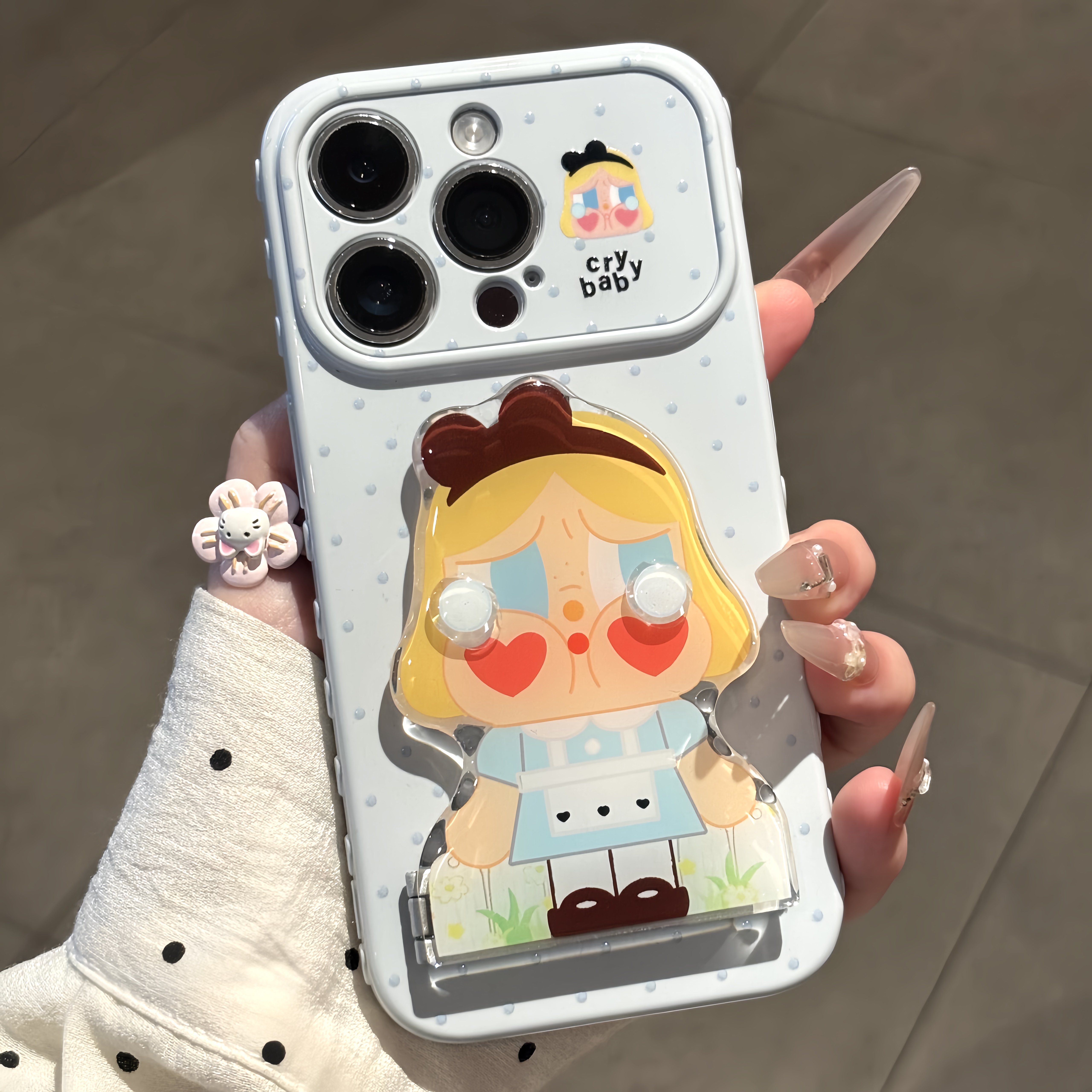 爱心哭娃立体镜子支架适用苹果17promax手机壳iPhone16/15新款14pro卡通13promax创意12可爱11全包防摔女plus