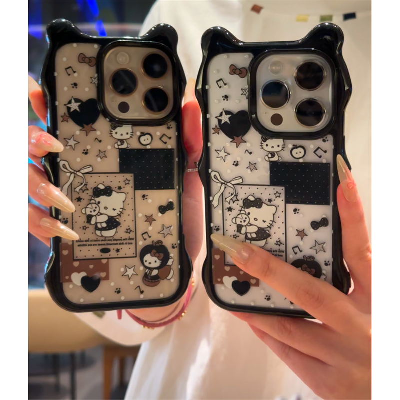 小可爱黑色酷黑爱心kitty适用苹果16promax手机壳iphone13/14新款15pro华为mate70荣耀200pro全包个性防摔软