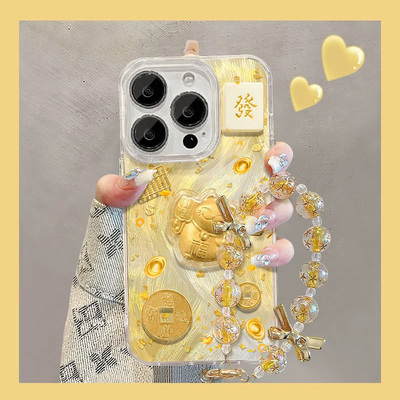 招财开运猫咪金色金币贴件适用苹果15/16手机壳vivox100红米note13防摔小米14华为pura70荣耀200全包OPPO防摔