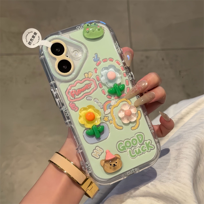 青蛙小熊花朵适用苹果16promax手机壳iphone15pro个性贴件小米15华为mate70红米K80华为nova12荣耀300全包软