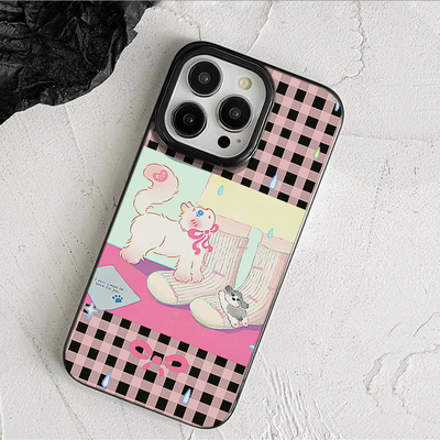格子猫咪INS风适用苹果16/15promax手机壳iphone14pro可爱卡通13软壳12女新款11果冻壳xs肤感防摔plus情侣xr