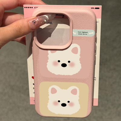 腮红两只西高地适用苹果16/15promax手机壳iphone14pro可爱卡通13软壳12女新款11荔枝纹肤感防摔plus多色软套