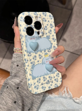 蓝色碎花狗狗适用苹果15promax手机壳16pro华为mate60新款pura70菲林壳OPPOReno12/vivos19x100超火小米14套