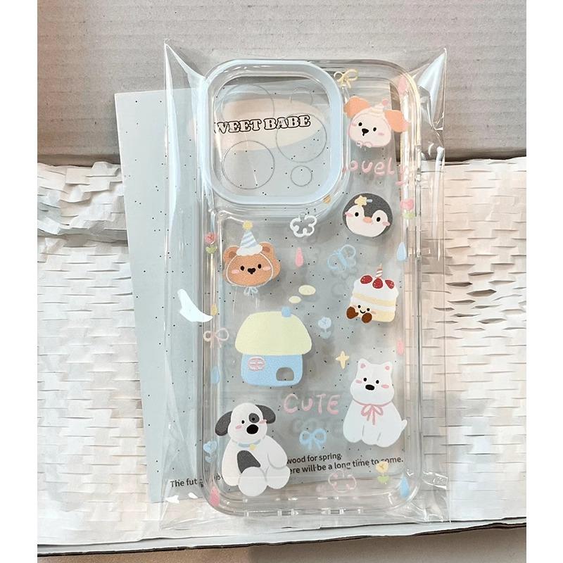 蛋糕小狗企鹅适用苹果15手机壳16Pro卡通vivox100透明红米note13防摔小米14一加套华为pura70荣耀200硅胶OPPO
