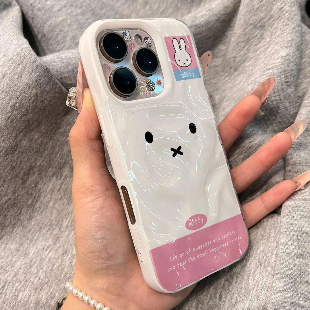 卡通米菲兔苹果15/16手机壳适用iPhone14Promax立体褶皱陨石纹13/14硅胶12情侣15plus防摔软16pro保护套超火