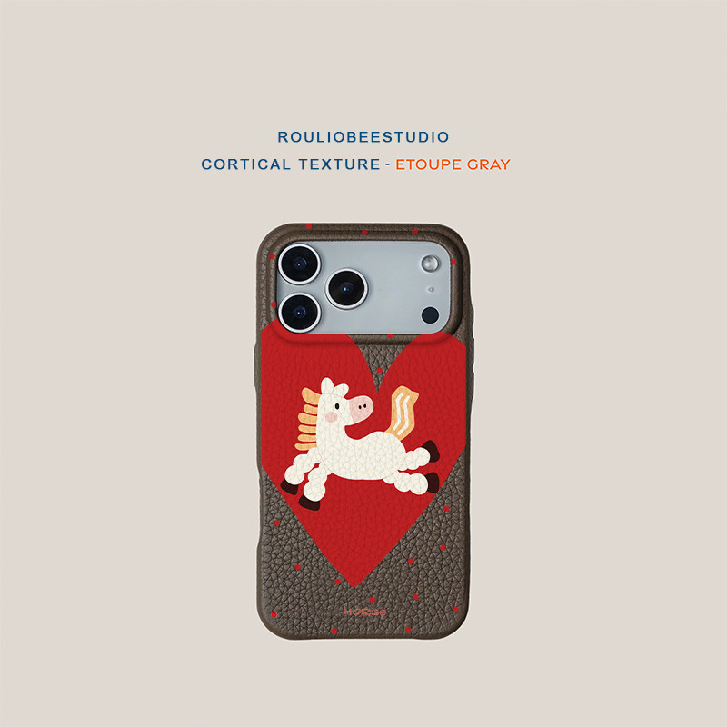 新年爱心小马适用iPhone17promax苹果16手机壳华为Pura70新款高颜值皮纹荣耀400多色vivox200小米17Promax软