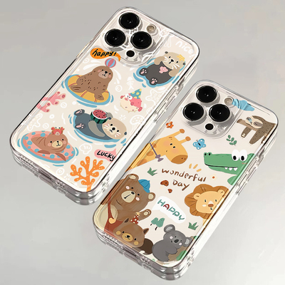 快乐森林动物园适用苹果13手机壳16Pro卡通vivox200透明红米note14防摔小米15一加华为mate70荣耀x60硅胶OPPO